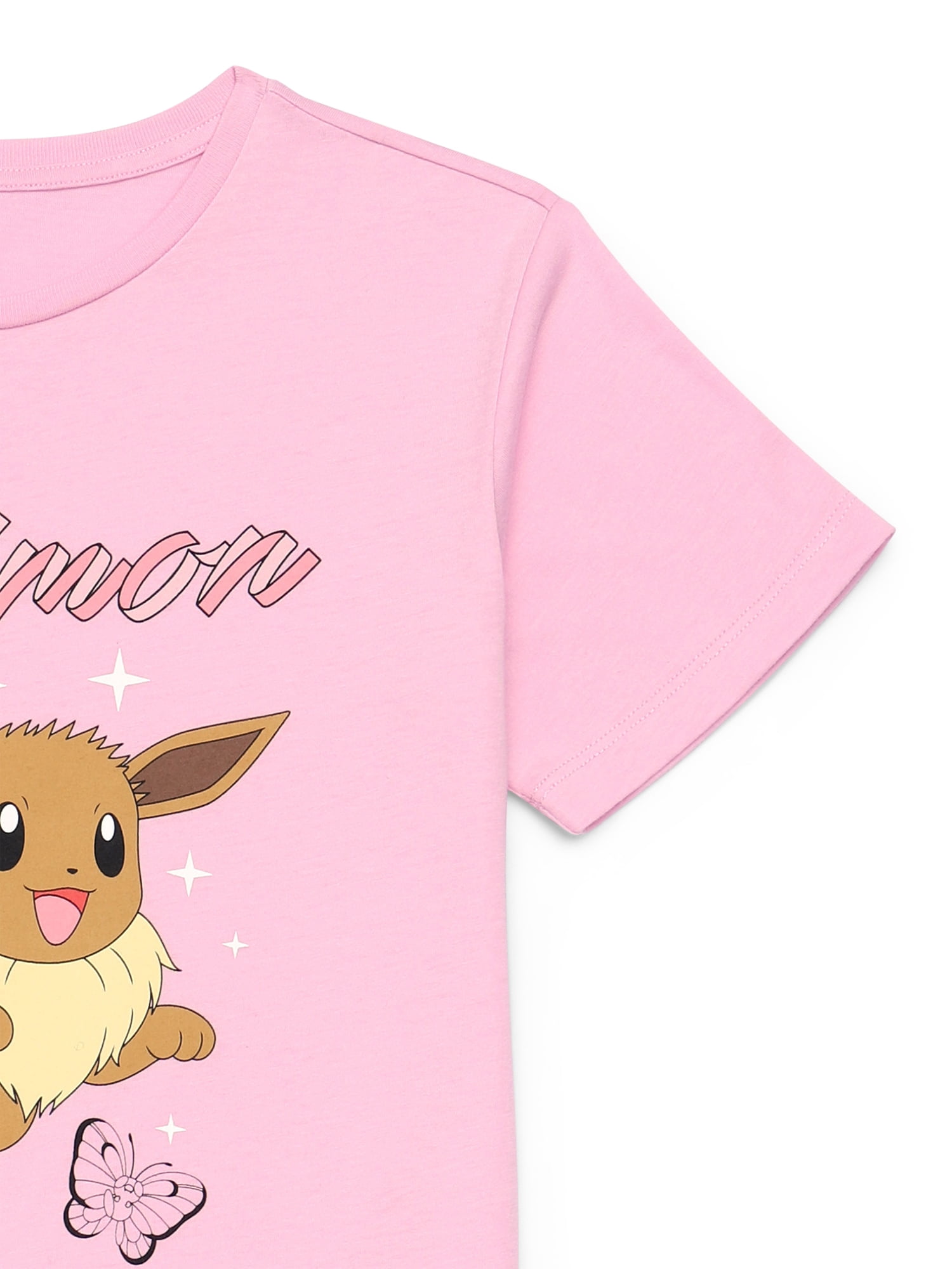 Pokemon Eevee Girls Graphic Crewneck Tee with Short Sleeves, Sizes 4-16
