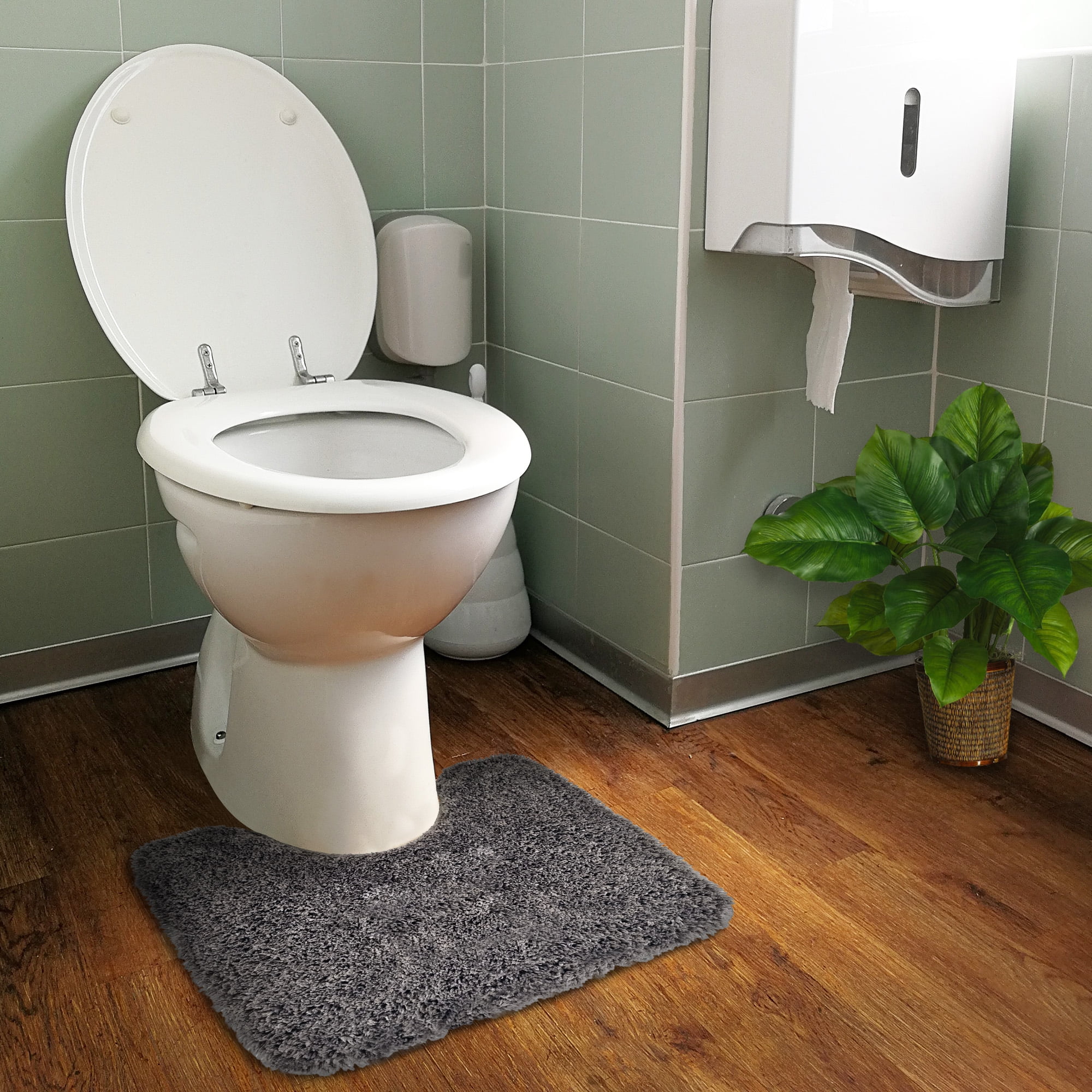 Solid Dark Gray Bathroom Rugs Sets, Shower Rugs with Toilet Rugs U Shaped, Non Slip Bath Mats
