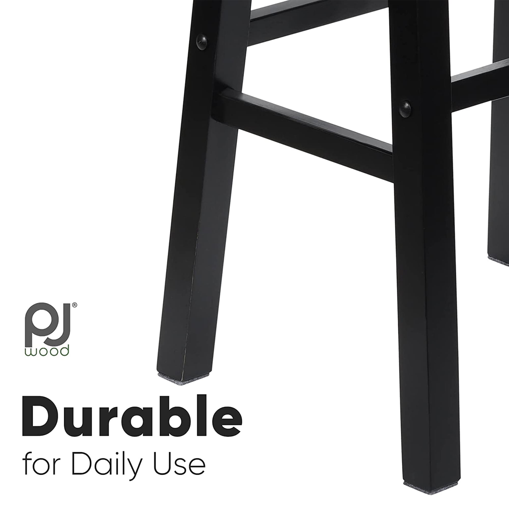 PJ Wood Classic Saddle-Seat 29In Kitchen Counter Stools, Black, Set of 2