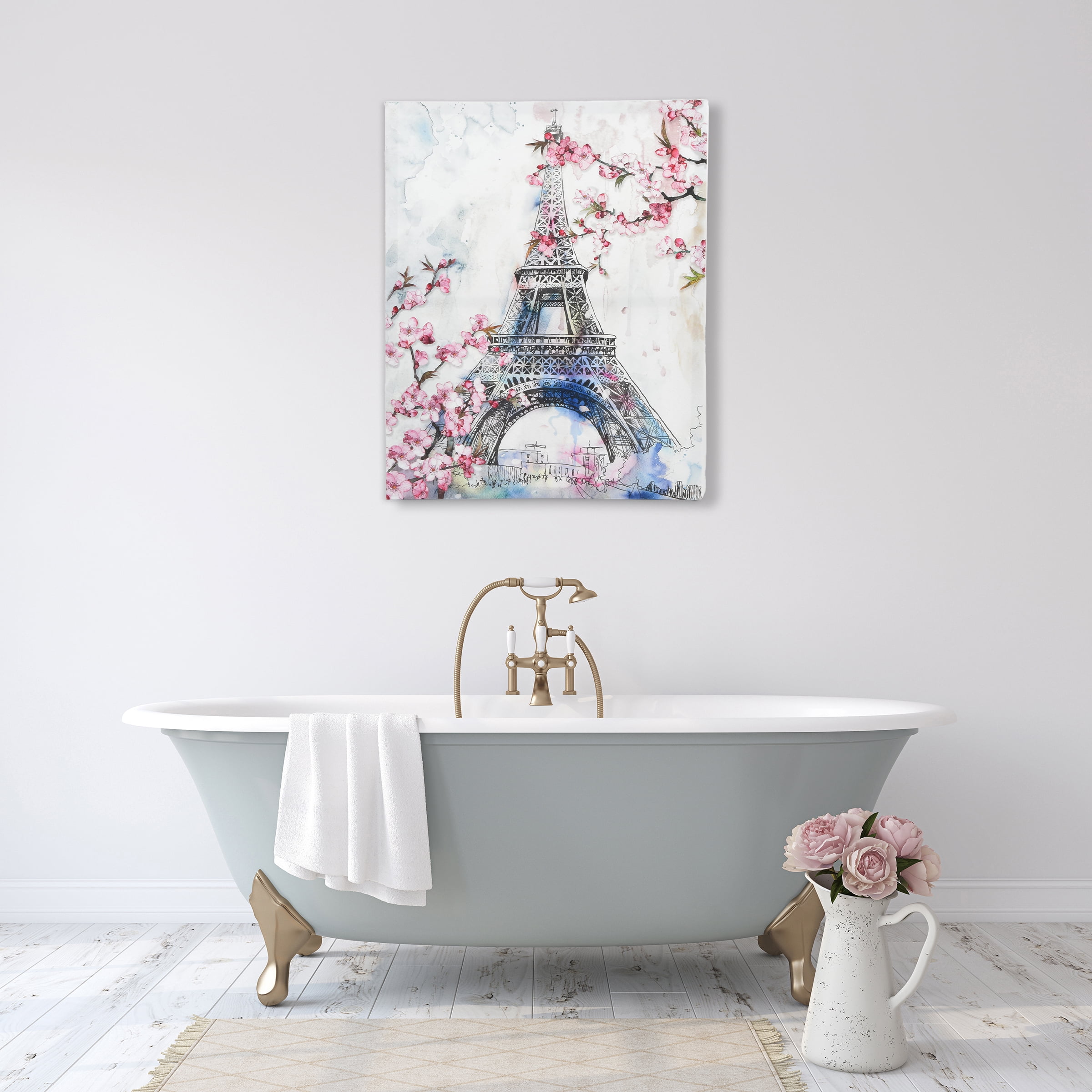 Prinz Cherry Blossoms in Paris 15.5" x 19.5" Floral Canvas Art Print, Wall Decor for Bedroom, Living Room
