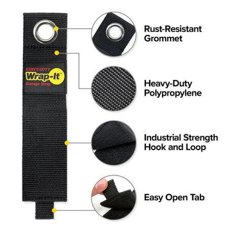 Wrap-It Storage - Heavy-Duty Straps, 10-inch (3-Pack)- Extension Cord Organizer, Cord Wrap Keeper, Cable Straps for Cords - Black