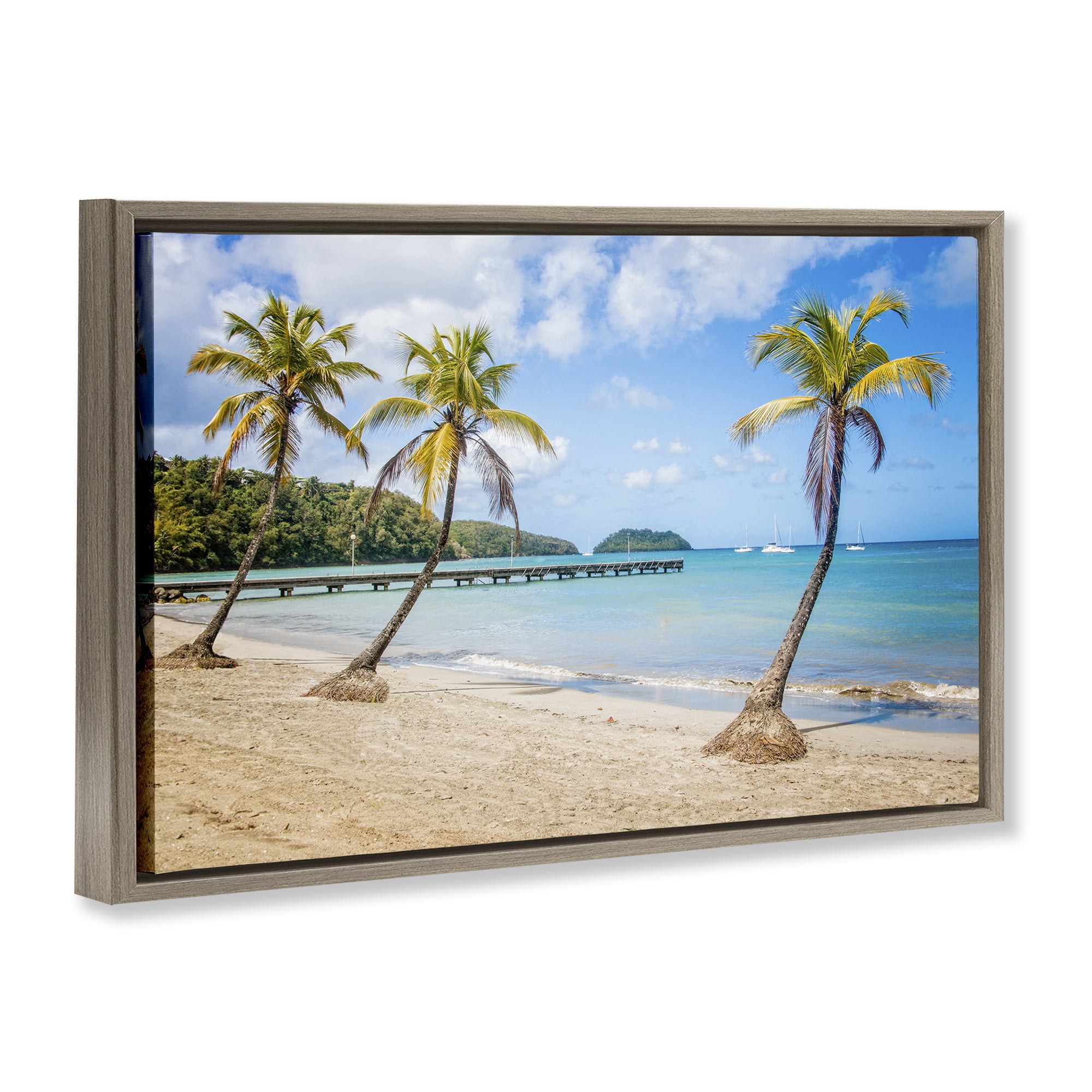 Stupell Industries Tropical Palm Tree Trio Nautical & Beach Photography Brown Floater Framed Canvas Art Print Wall Art, 31 x 21