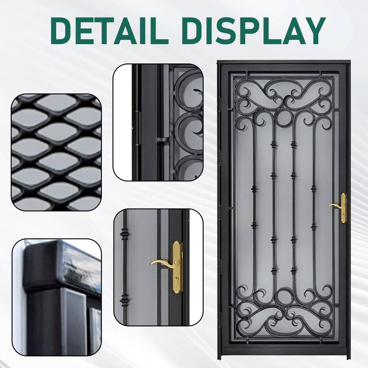 Grisham Deluxe Steel Security Door,36'' x 80'' Metal Tempered Glass Door Screen Replacement Enter Doors,Storm Door(368 Black)
