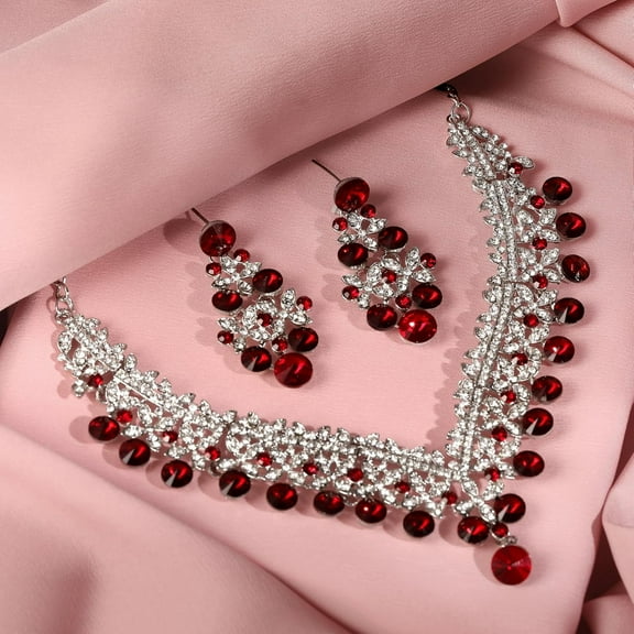 Parshwa Creation Sparkling Fashion Silver, Rhinestone Mixed Piece Jewelry Sets, Silver Plated