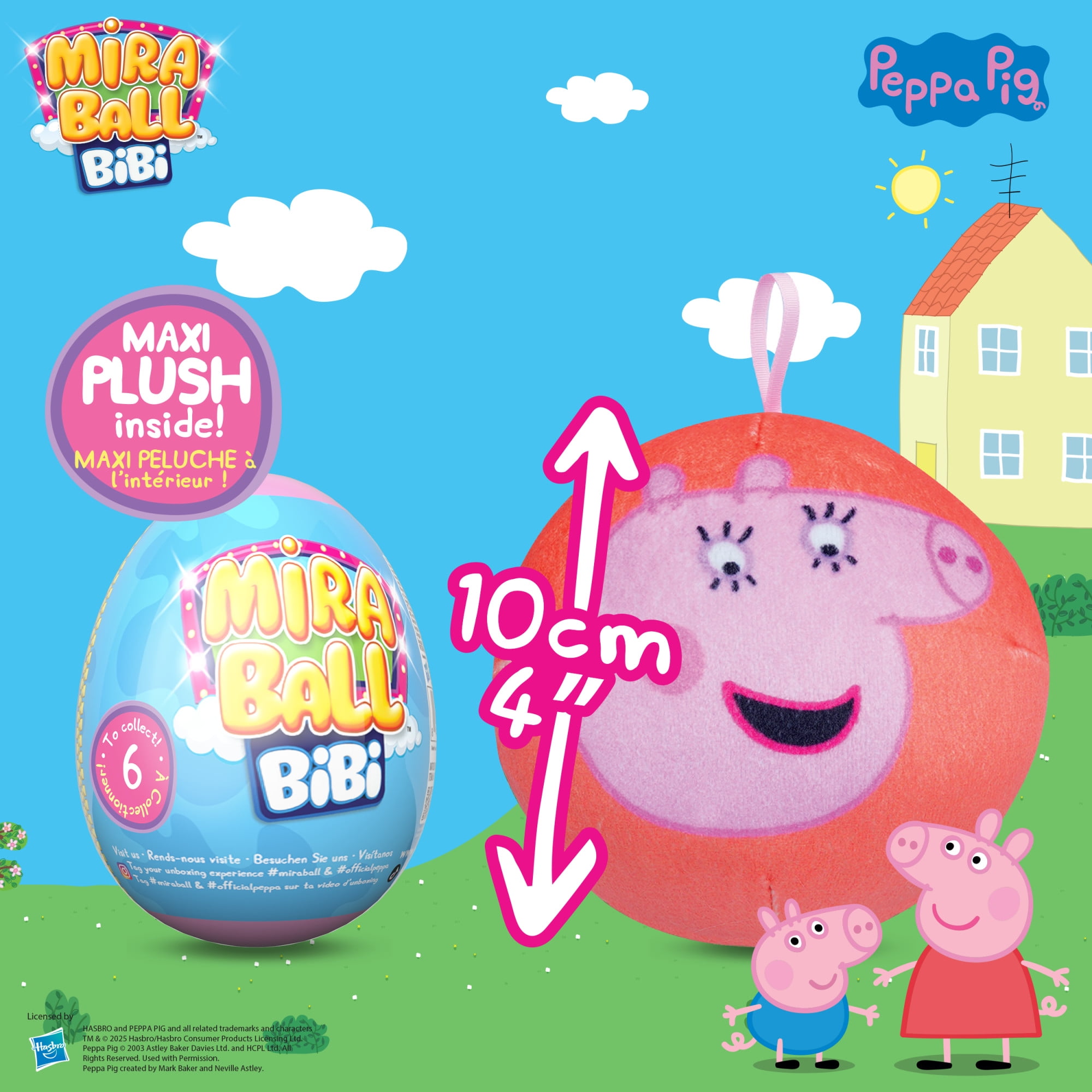 Miraball Bibi Peppa Pig, Surprise Egg Capsules with Memory Foam Expandable Plush Toys – 3.7" (9.5cm) Soft Collectibles with Surprises Each – Fun Gift for Kids, Parties & Holidays (Pack of 3)