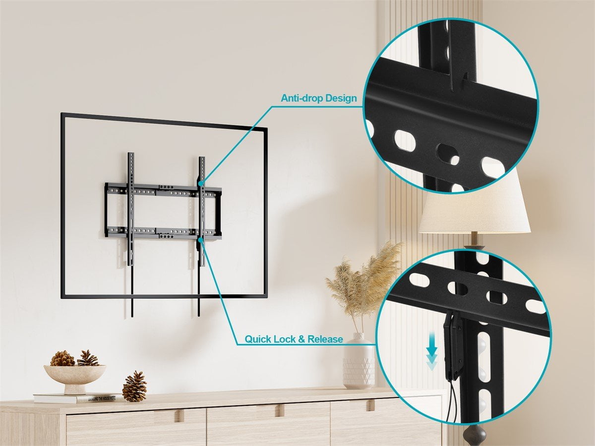 Monoprice Wide Screen Low Profile Fixed TV Wall Mount Bracket - LED TVs 37in to 80in, Max Weight 154 lbs., VESA Patterns Up to 600x400, Fits Curved Screens - Commercial Series