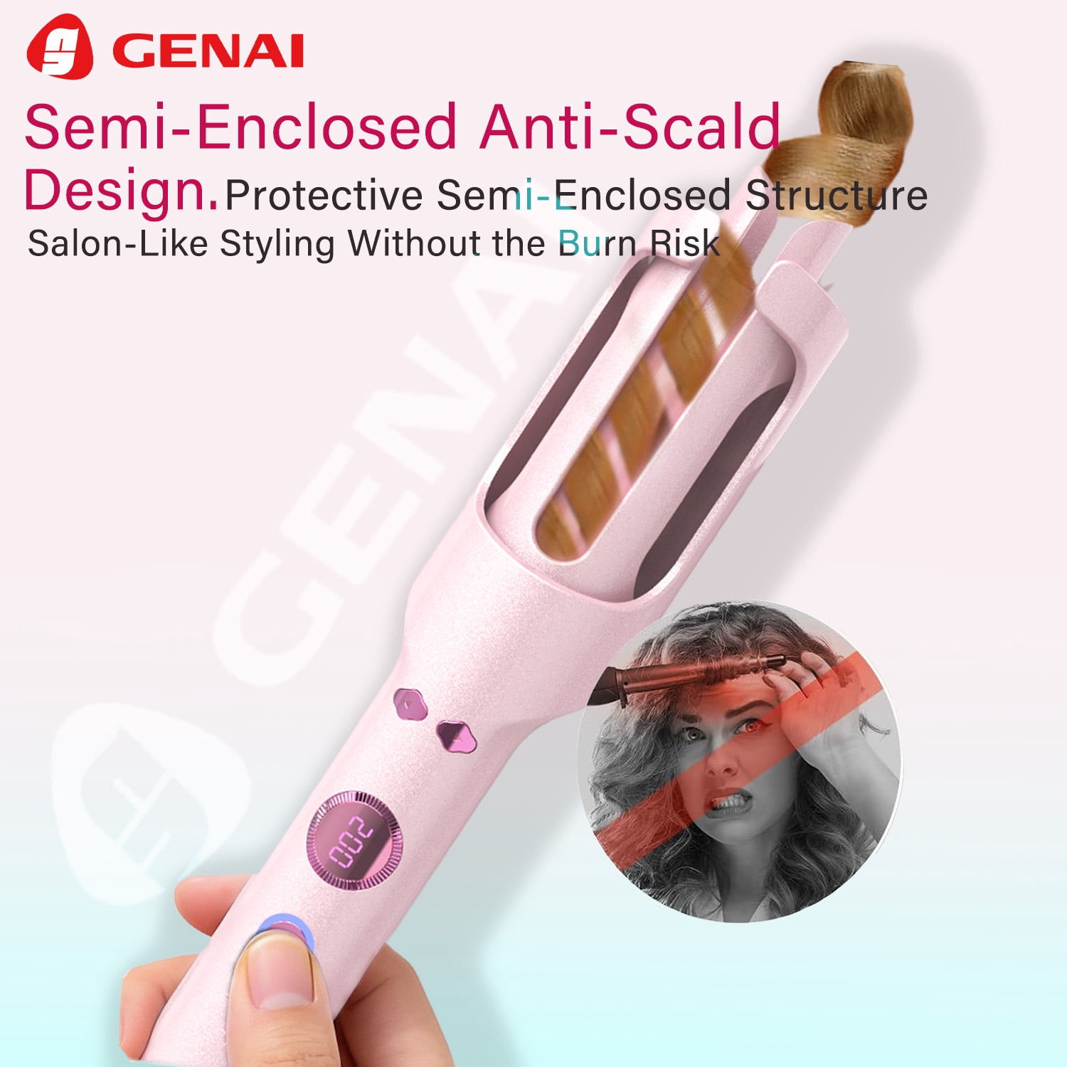 LESROLL 1.29 Inch Automatic Rotating Curling Iron with Cold Air Setting, 5 Heat Levels, LED Display, Anti-Tangle & Anti-Scald Hair Curler for Long, Thick & Textured Hair