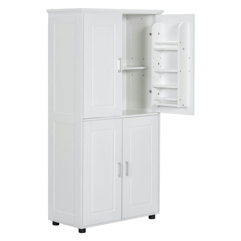 GVN Bathroom Storage Cabinet, Bathroom Floor Cabinet,Tall and Wide Bathroom Floor Storage Cabinet with 4 Doors, Adjustable Shelves, White