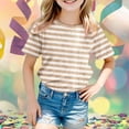 thumbnail image 2 of SGMVNU Girls T Shirts Fashion Tops for Boys 14-16 Short Sleeve Crewneck Tees Stripes Print Cotton Tops Shirts Holiday T Shirts Summer Outfit(Size 14-15 Years,Khaki), 2 of 4
