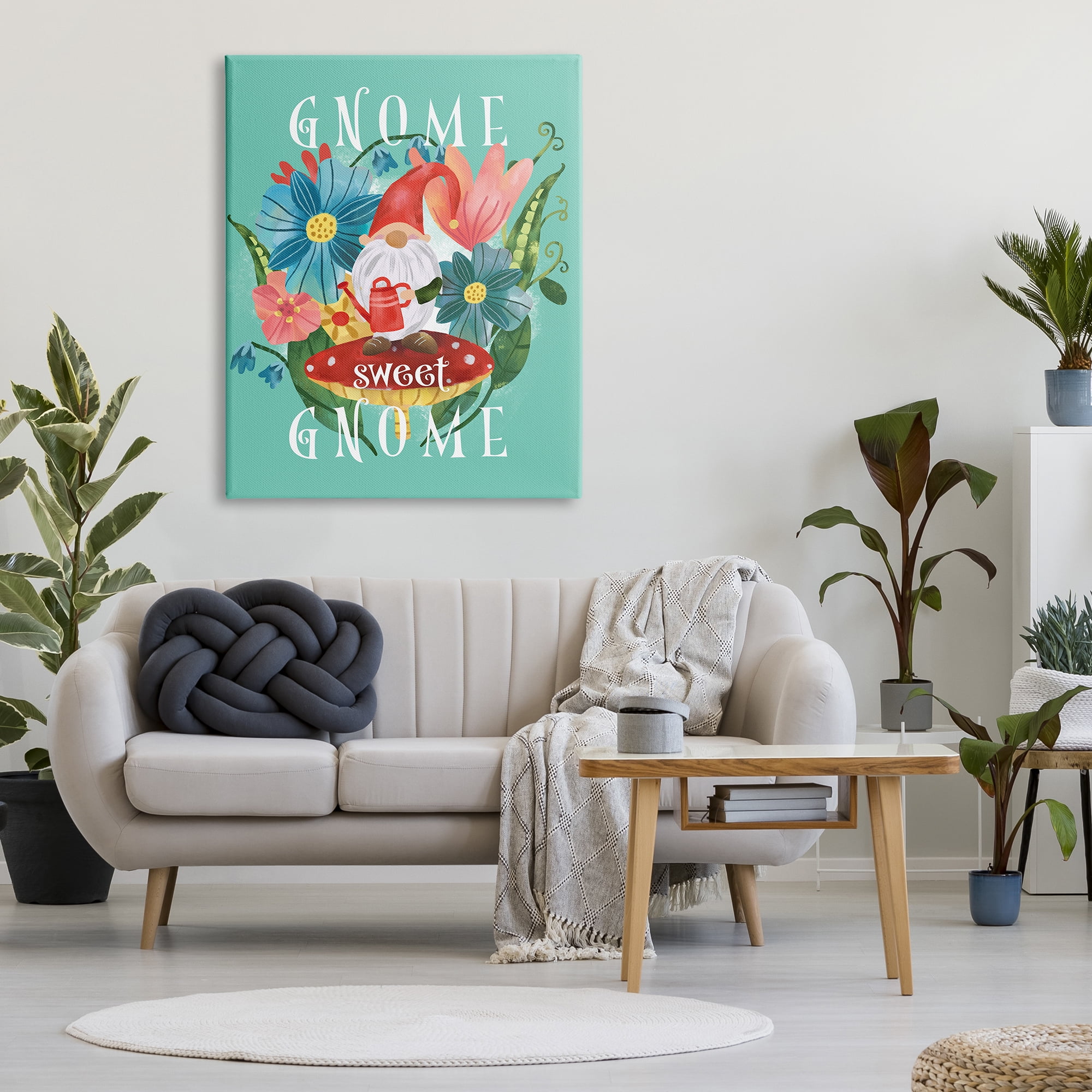 Stupell Industries Gnome Sweet Gnome Phrase Spring Floral Mushroom Garden, 36 x 48, Design by Laura Konyndyk