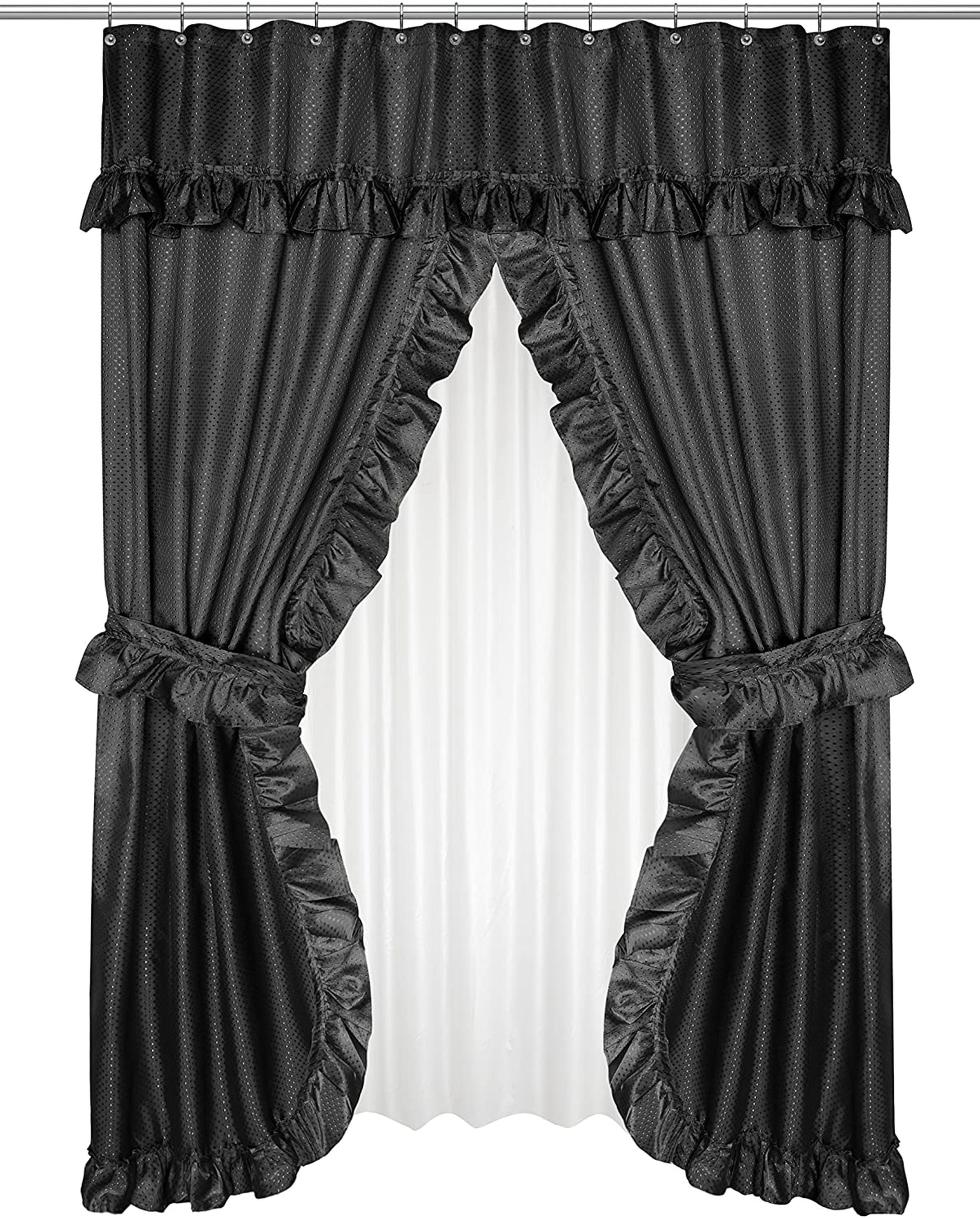 Live Life Double Swag Diamond Piqued Fabric Shower Curtain with Tie