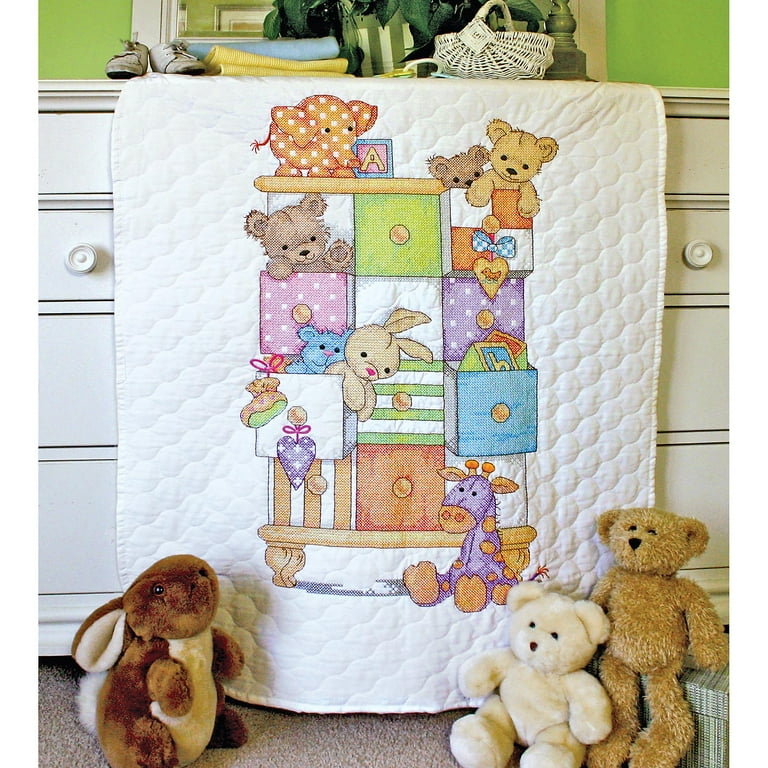 Dimensions Stamped Cross Stitch 'Little Sports' DIY Baby Quilt, 34 x 43