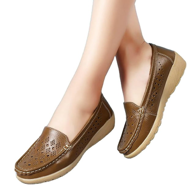 LSLJS Chaussures Décontractées pour Femme en Cuir de Vache à Pois, Chaussures pour Maman en Cuir de Vache à Semelle Creuse, Chaussures à Talon Incliné, Chaussures Compensées pour Femme