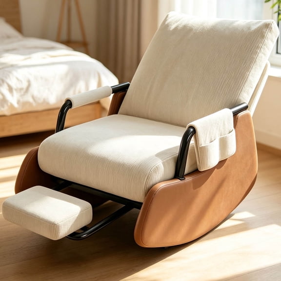 Turcyy Rocker Glider with Ottoman, Adjustable Back Glider Chairs for Indoor Relaxation, Beige