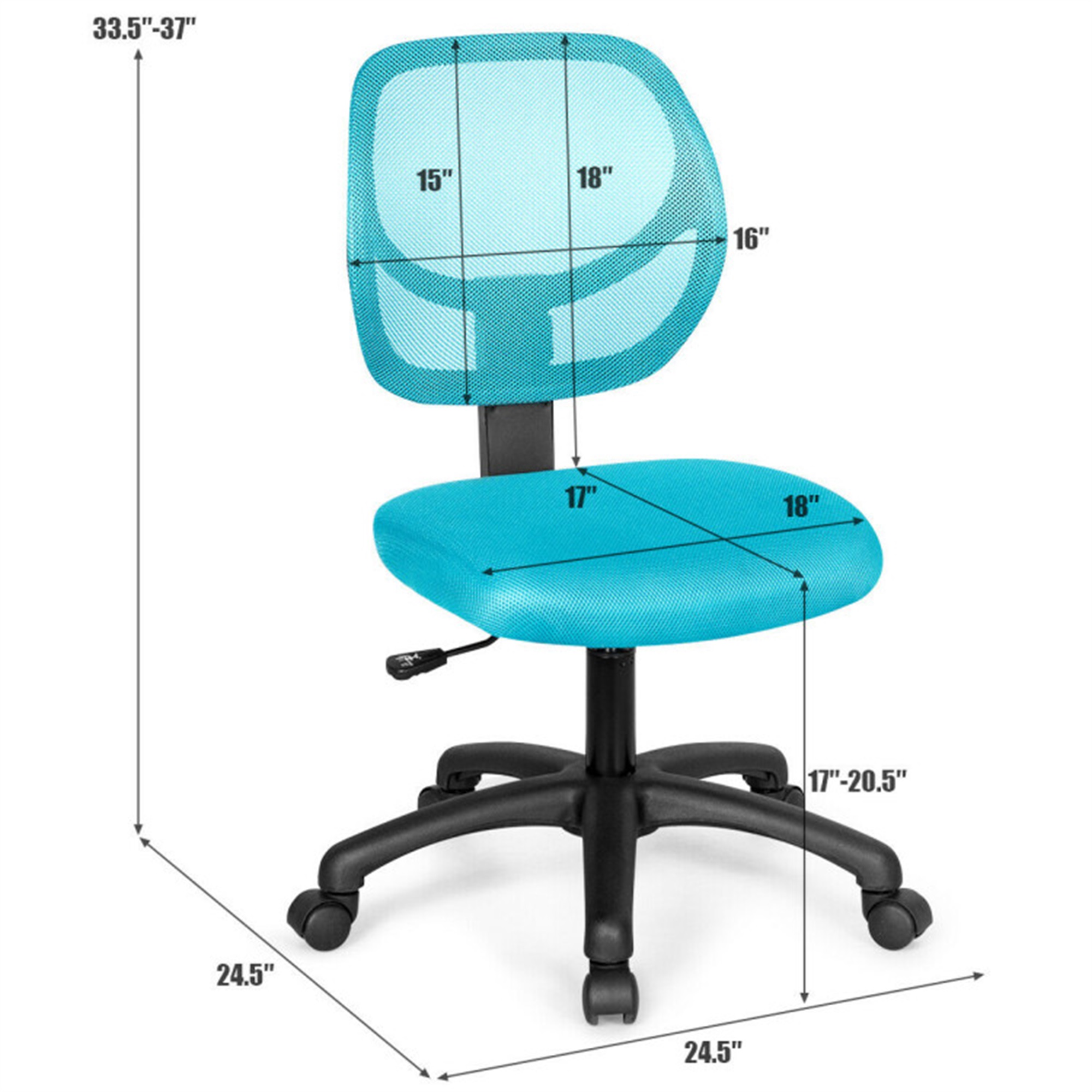 Demi Bonn Low-back Computer Task Chair with Adjustable Height and Swivel Casters, Rolling Work Computer Desk Chair, Blue