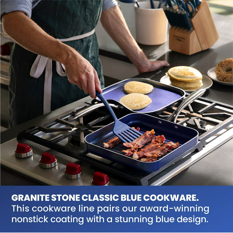 Granitestone 2 Pack Nonstick 10.5” Grill Pan/Flat Griddle Pan for Stovetop  with 3x Coated Surface Perfect for Eggs Pancakes Steaks and More, Stove Top