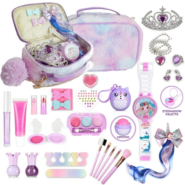 Juegos de maquillaje para niños para niñas Juego de maquillaje para niños Juego de maquillaje para niñas con sombra de ojos Lápiz labial Brillo de labios Rubor para modo dual de carga lavable
