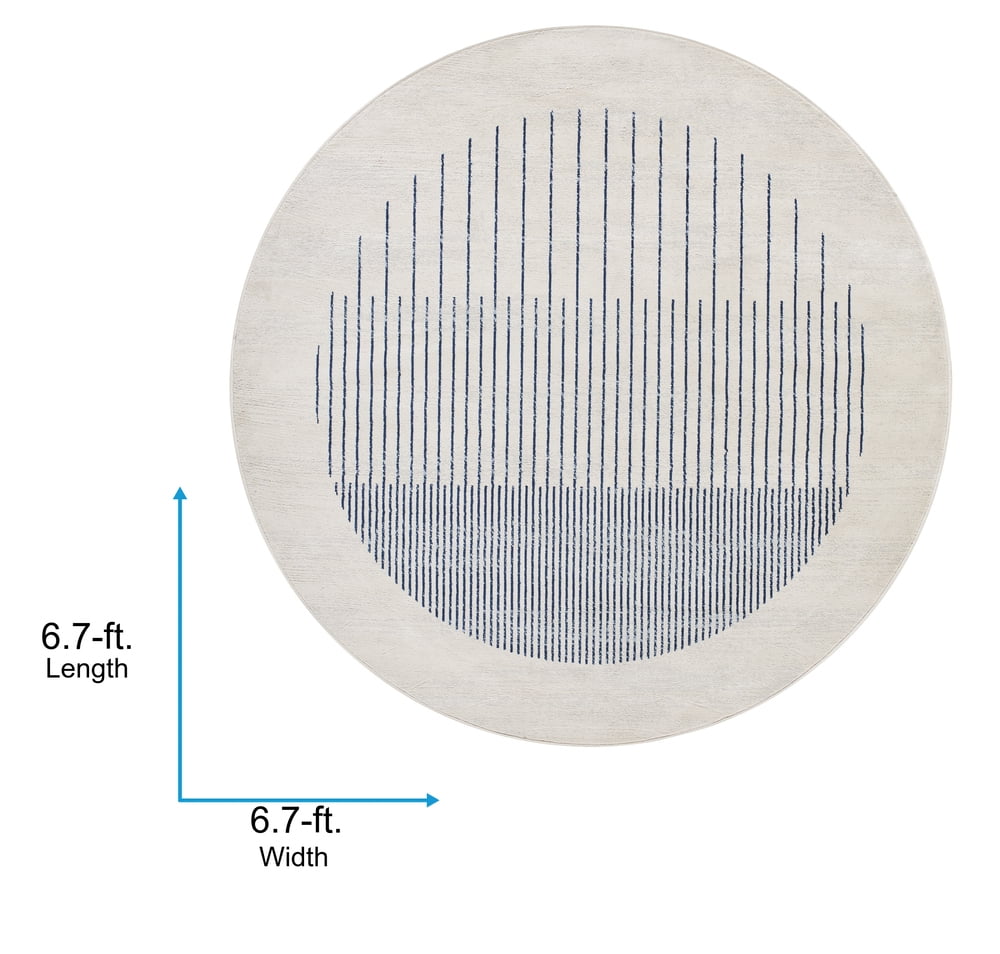 Livabliss Area Rugs for Living Room, 7ft Round Floransa Modern Cream Round Rug, Bedroom Dining Room Home Decor Stain Resistant Carpet (6'7" x 6'7")