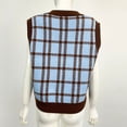 thumbnail image 6 of Amidoa Crop Sweater Tops for Women Light Blue V-Neck Sleeveless Summer Plaid Cute Sweater Vests Women's Cardigans, 6 of 6