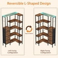 thumbnail image 5 of HIGDBFE 5-Tier Corner Bookshelf with LED Lights and 4 Fabric Drawers, L-Shaped Industrial Bookcase, Corner Display Shelf for Living Room, Home Office, Rustic Brown, 5 of 11