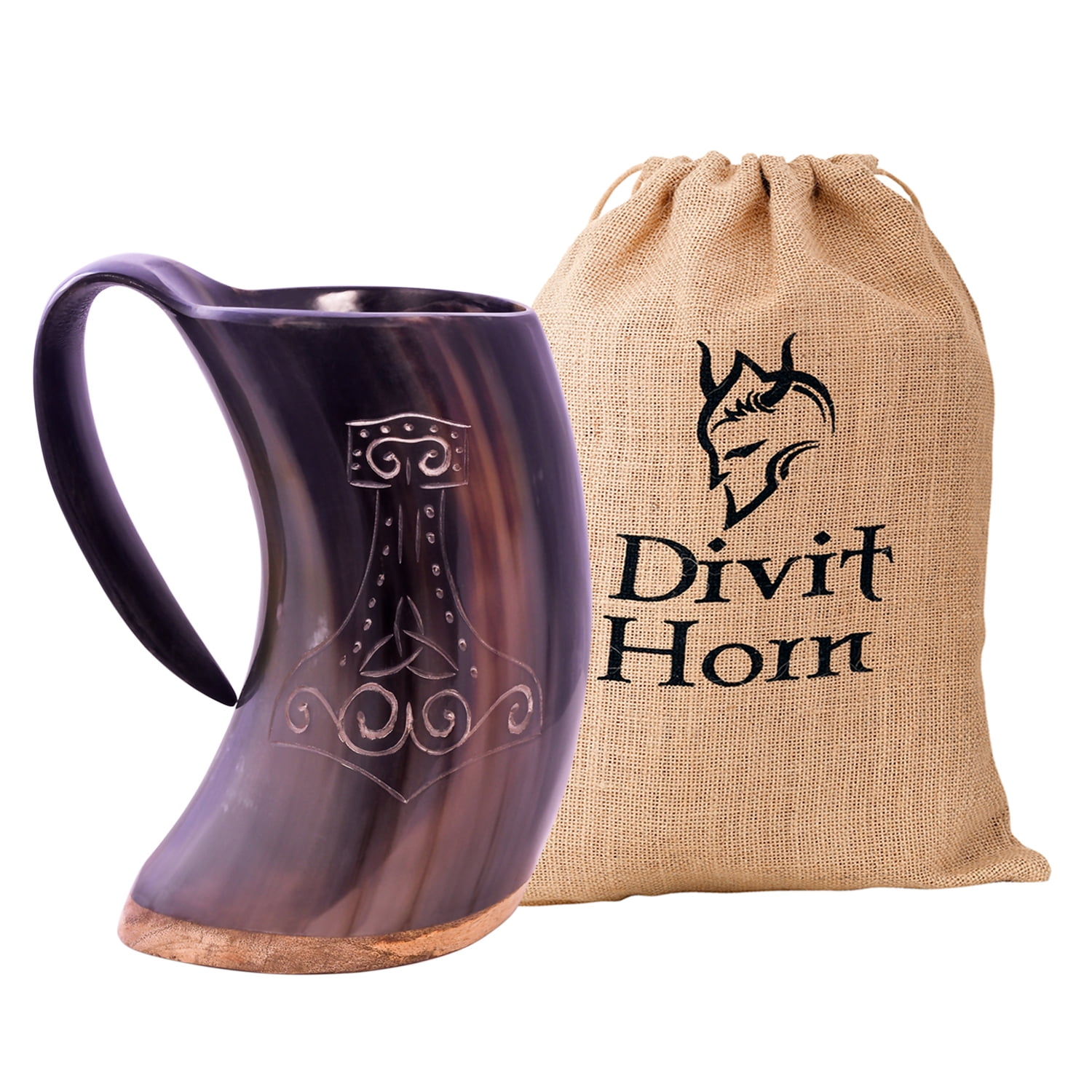 set of 6 Divit Genuine Viking Drinking Horn Mug Authentic Medieval Beer Horn Tankard 24oz capacity horn Cup/Stein. White Shot Glass, Polished 