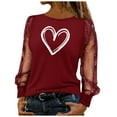 thumbnail image 2 of YTCAMLO Mesh Long Sleeve Womens Blouses Trendy Cute Love Heart Valentines Shirts Lightweight Round Neck Tunic Tops Dressy Outfits, 2 of 7