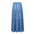 thumbnail image 6 of Women Long Skirt Fashion Solid Color Long Skirts Elastic Waist Faldas Loose Casual High Waist Saia Versatile Half-Body Dress, 6 of 8