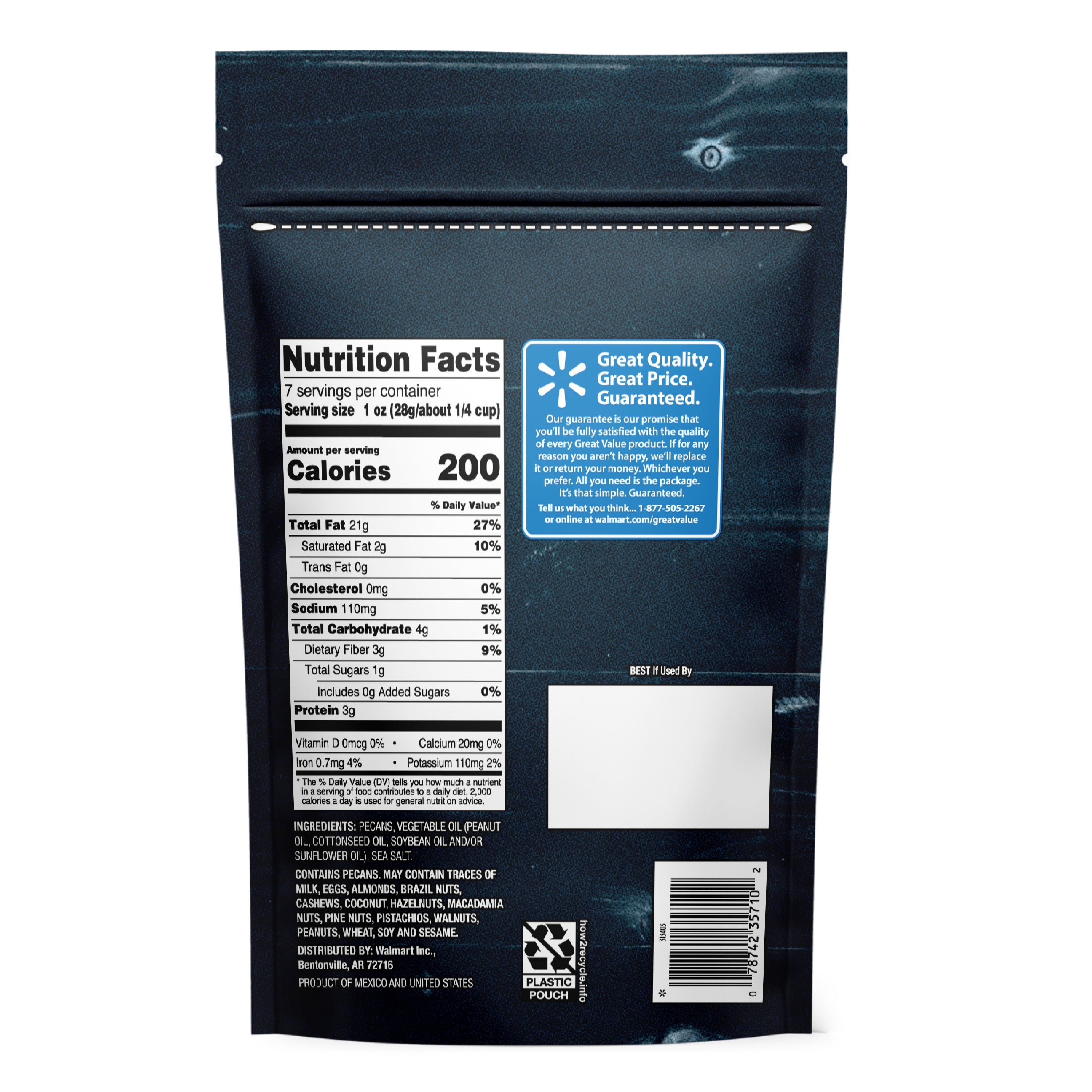 (3 pack) Great Value Roasted & Salted Pecans, 7 oz