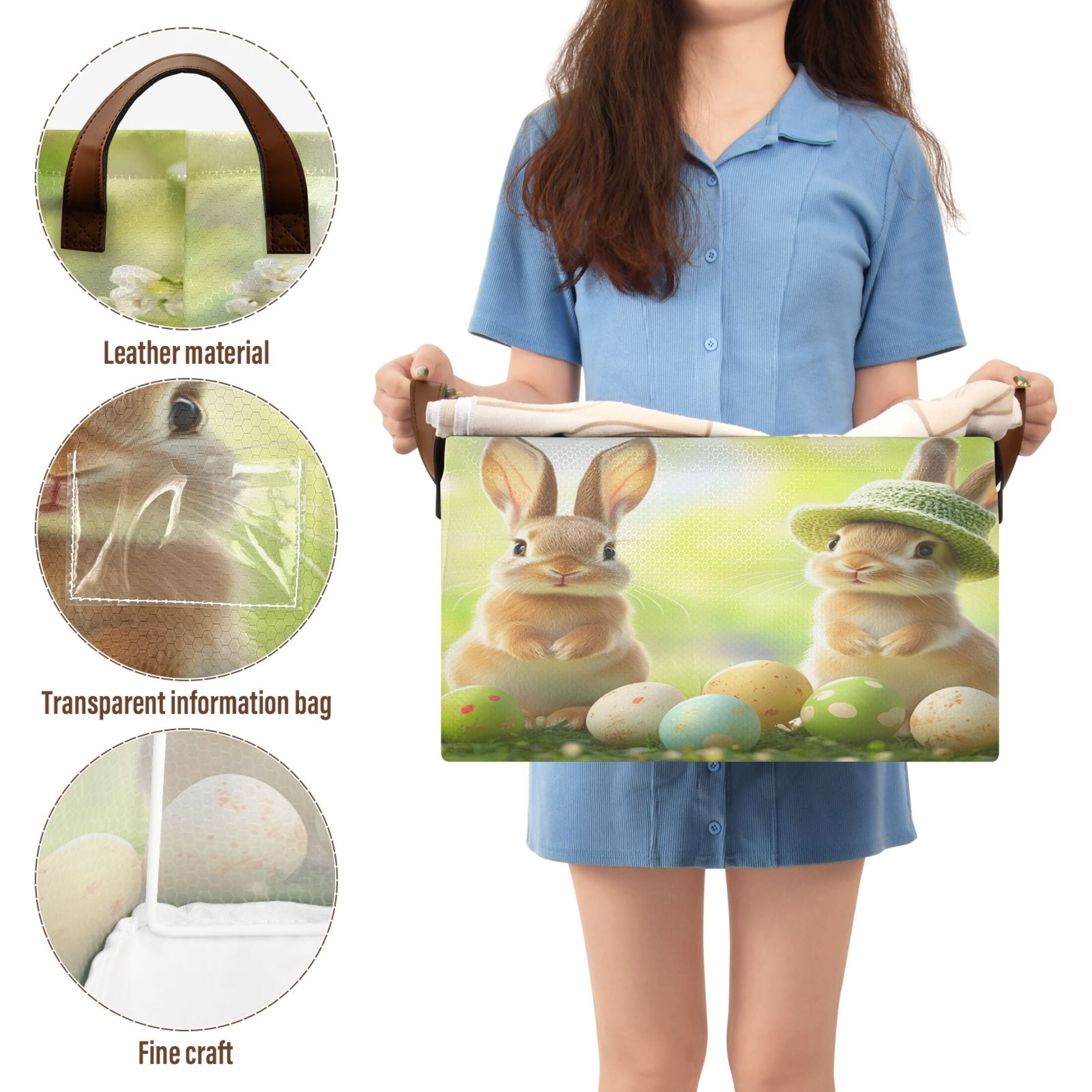 Ryvnso Happy Easter Bunny Storage Bins Large Basket Foldable Cube Toys Organizer with Handles 2 PCs
