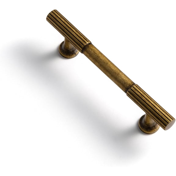 Goo-KI Antique Brass Cabinet Handles - 3.8''(96mm) Hole Center Striped Decorations Cabinet Pull Zinc Alloy Hardware for Bedroom, Kitchen, 6 Pack