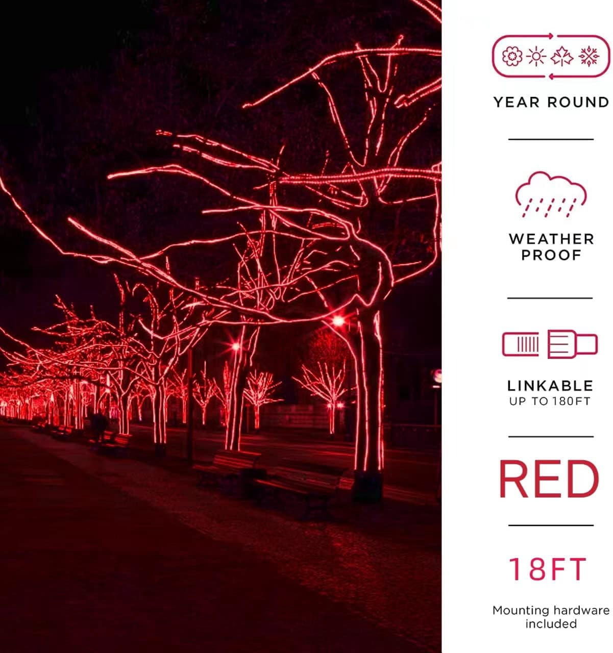 LED Rope Light Red LED 216LED 18FT 110v with Indoor and Outdoor Decorative Lighting,Waterpro of Light with UL Certified