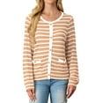 thumbnail image 4 of JWD Women's cardigan long sleeved button knit stripe with pocket Khaki 2XL, 4 of 5
