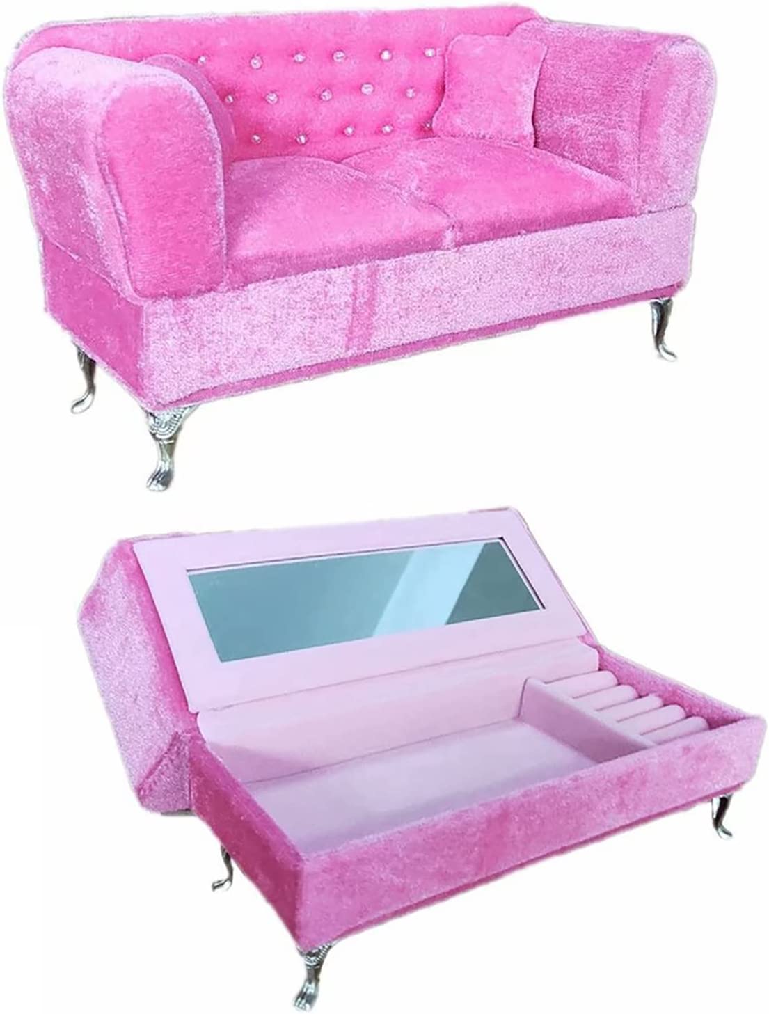 Openable Jewelry Couch Dollhouse Sofa Jewelry Box Pink Vintage