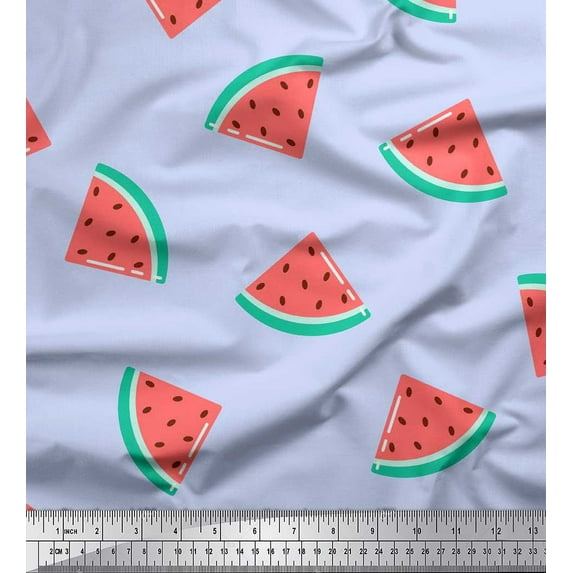 Soimoi Blue Poly Georgette Fabric Watermelon Fruits Print Fabric by Yard 42 Inch Wide