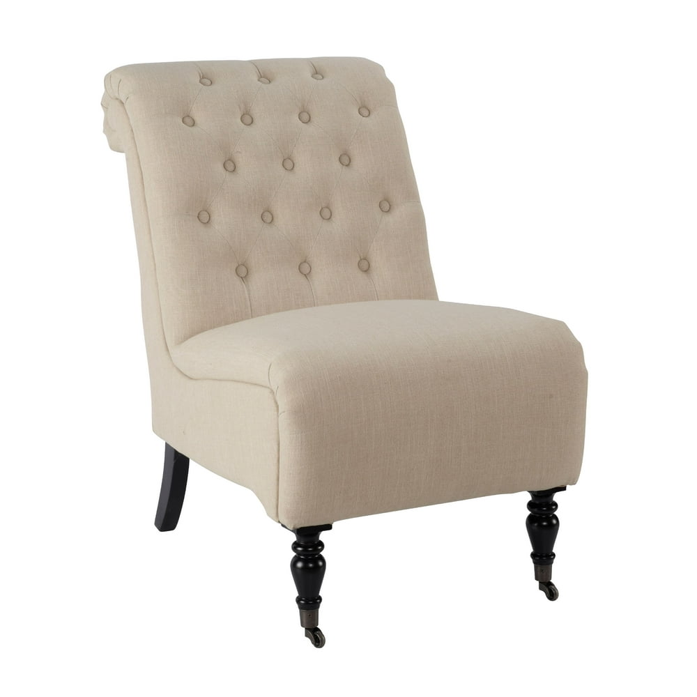 Linon Cora Tufted Slipper Chair, Washed Linen, 20 inch Seat Height