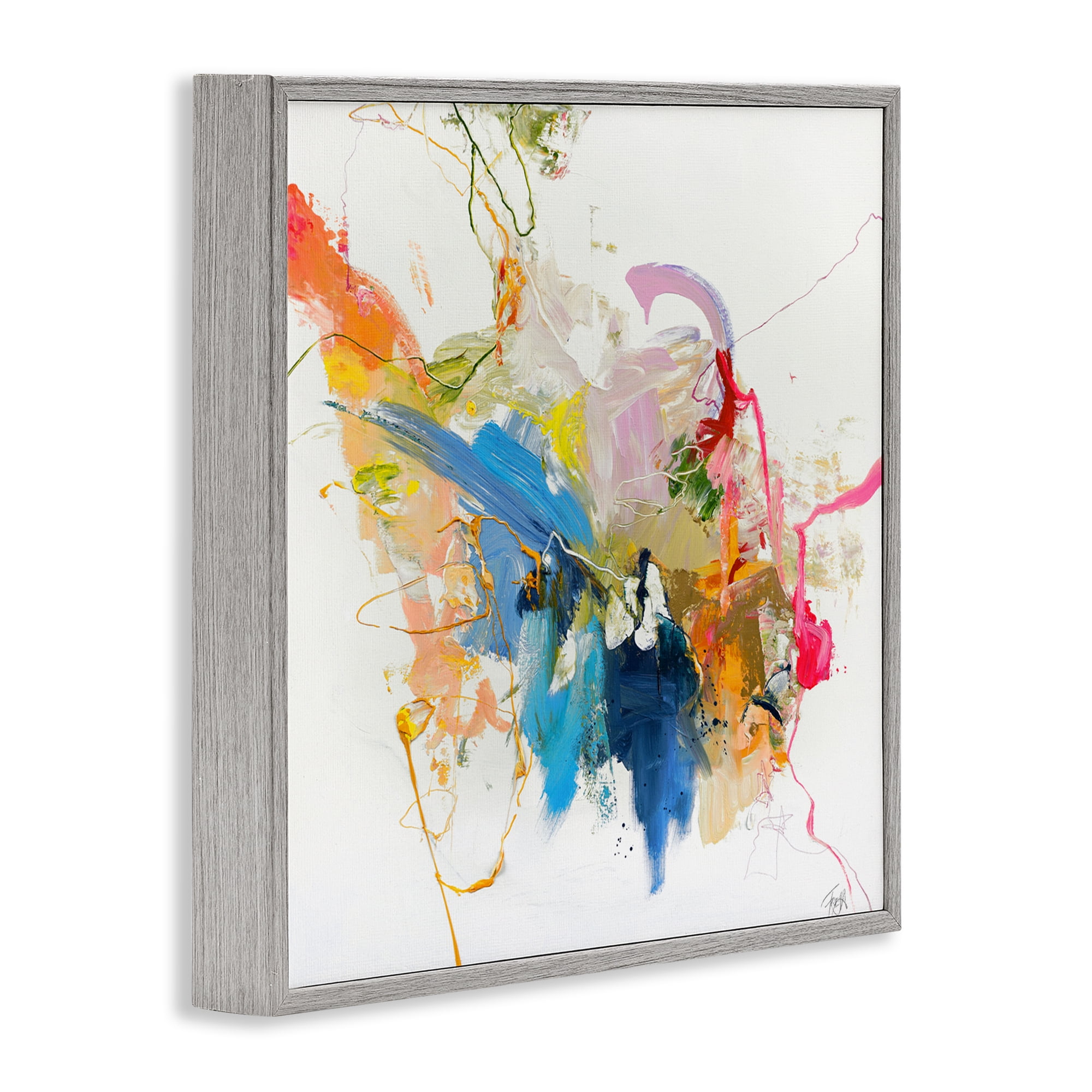 Confident Pink Abstraction Gray Framed Giclee Art, design by Design Fabrikken