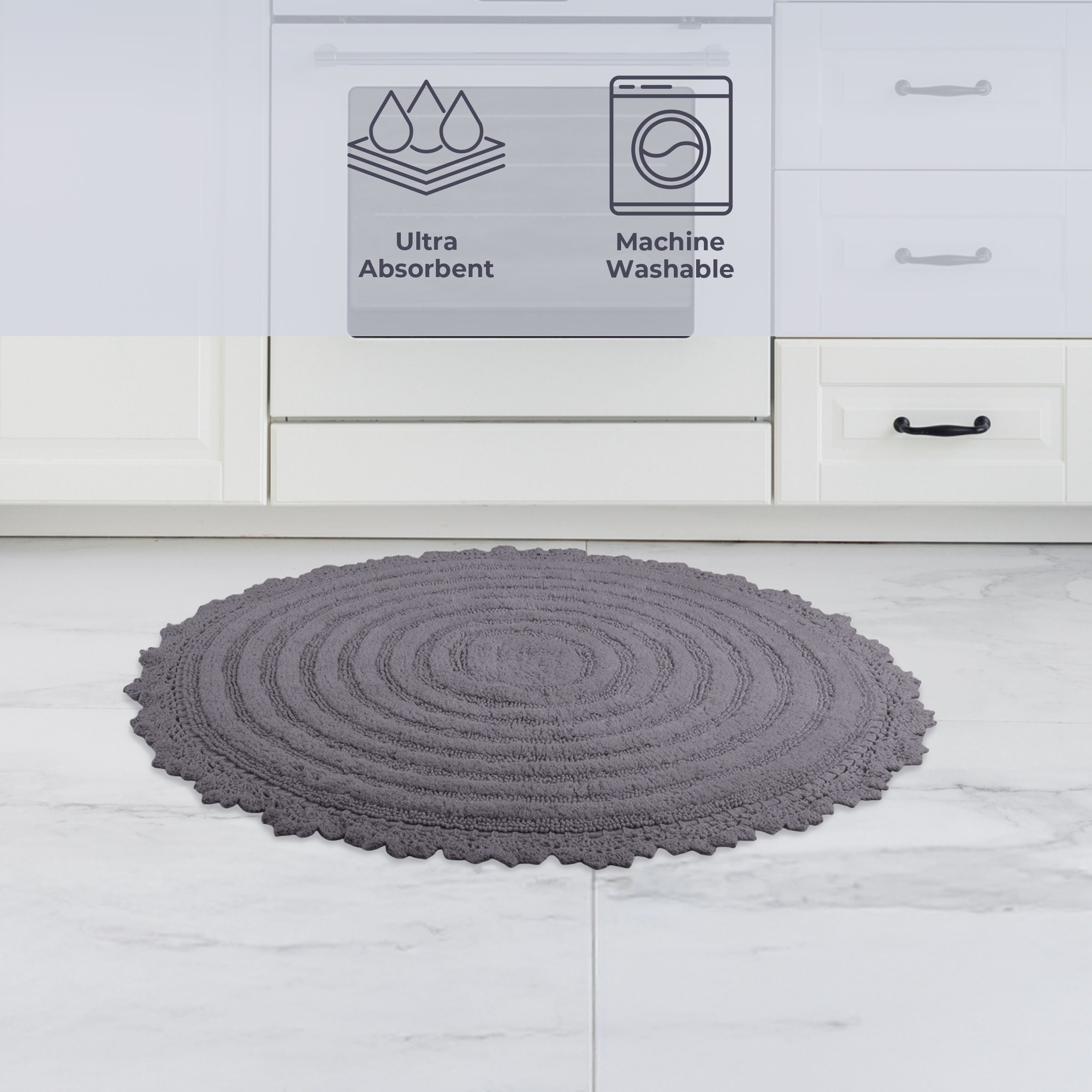 Lavish Home Bathroom Rugs - 2-Piece Woven Cotton Bath Mat Set (Charcoal)