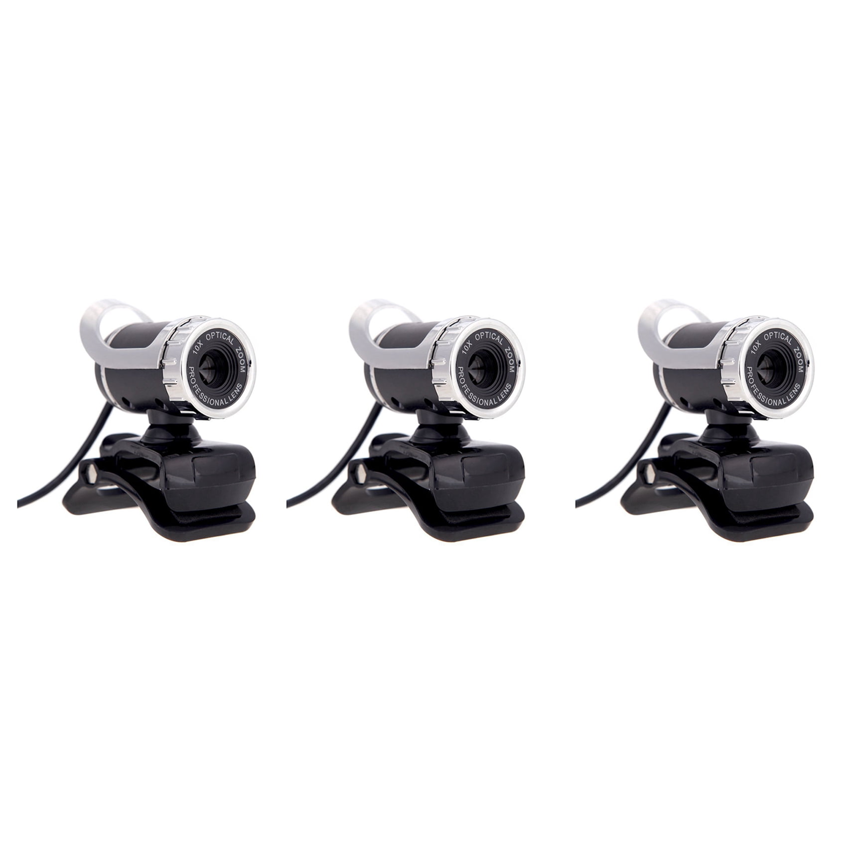3X USB 2.0 12 Megapixel HD Camera Web Cam 360 Degree with MIC Clip-on for Desktop Skype Computer PC Laptop,3 x Webcam,Black & silver