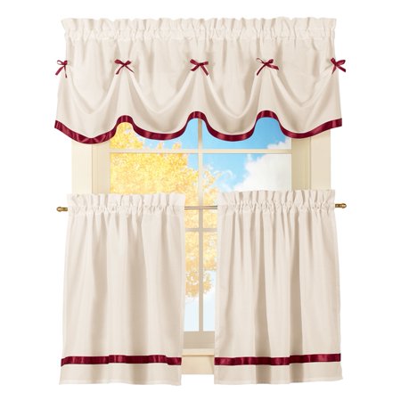 Dainty Bow Classic Curtain Tier Set Rod Pocket 3 Piece Kitchen Cafe Curtain Set with 2 Panels and Valance, 24