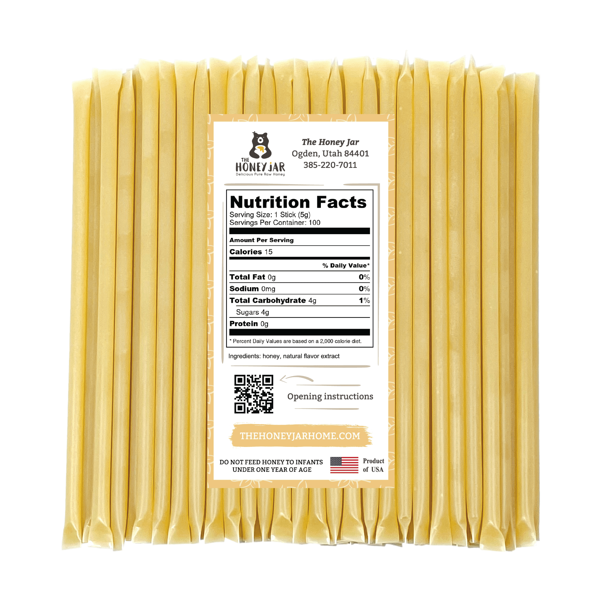 The Honey Jar - Vanilla Naturally Flavored Honey Sticks - 100 Count Package