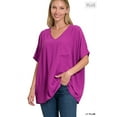 thumbnail image 2 of Zenana Women & Plus V Neck Woven Airflow Dolman Short Sleeve Blouse Top with Front Pocket, 2 of 4