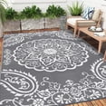 thumbnail image 3 of Outdoor Rug x Reversible Outdoor Plastic Straw Rug Large Outdoor Patio Rug RV Mat Outside Indoor Outdoor Rugs for Patio RV Balcony Deck Picnic Backyard Porch Grey, 3 of 8