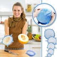thumbnail image 2 of Bewildely Juego de 6 unidades de tapas elásticas para mantenimiento de alimentos frescos, envoltura de mantenimiento fresco, tapas de cuenco de Organizadores de utensilios de cocina azul, 2 of 6