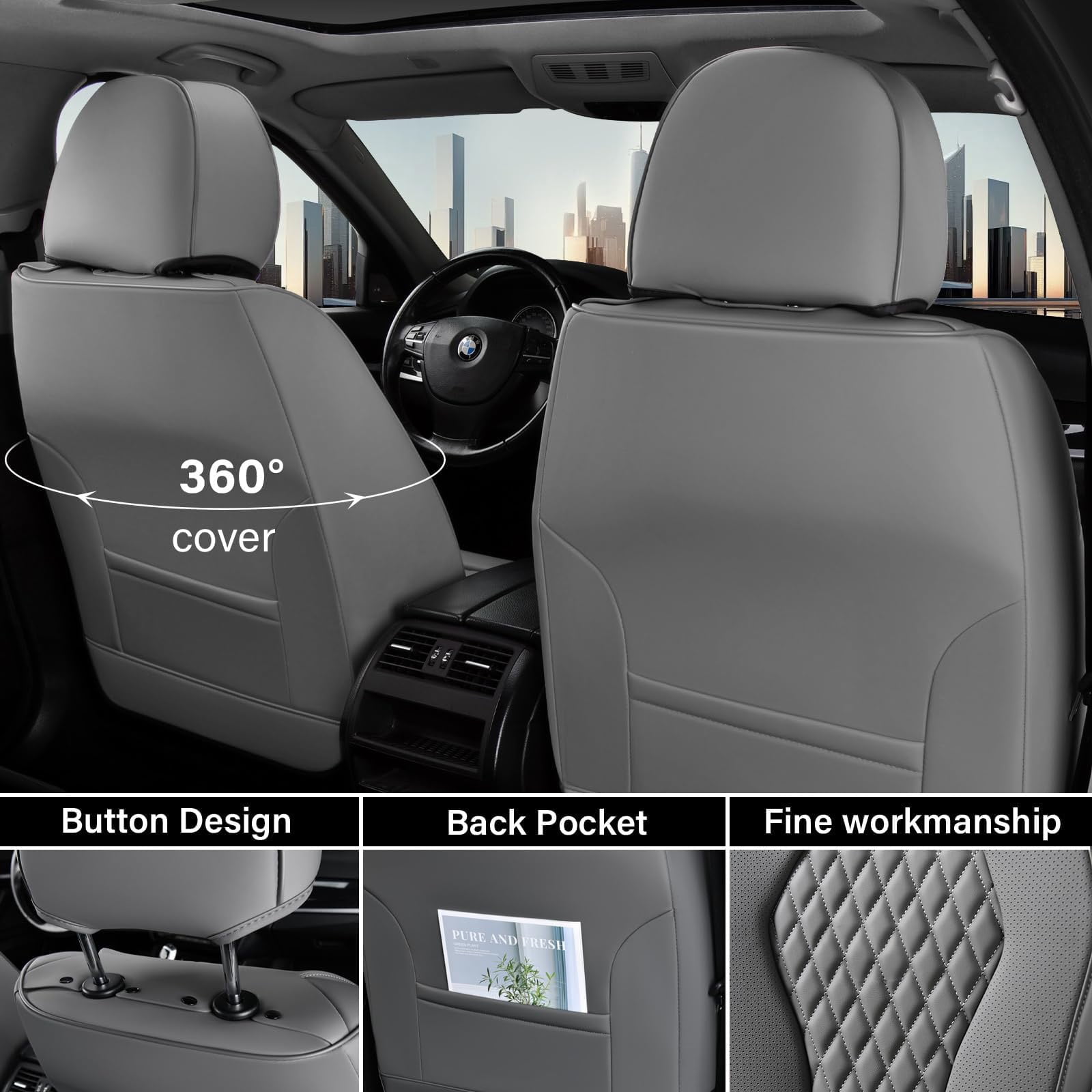 2007-2025 Car Seat Cover for Lexus ES350, Gray Car Seat Covers, Waterproof Leather, 5 Piece Full Set, Easy to Clean and Install, Non-slip, Suitable for All Seasons, Beautify the Interior of Old Cars