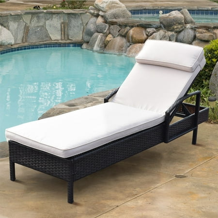 Gymax Outdoor Patio Wicker Rattan Chaise Lounge Chair Adjustable Backrest With Pillow