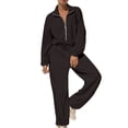thumbnail image 2 of AherBiu Sweat Jumpsuits for Women Long Sleeve Zipper Lapel V Neck Drawstring Waist Rompers, 2 of 7