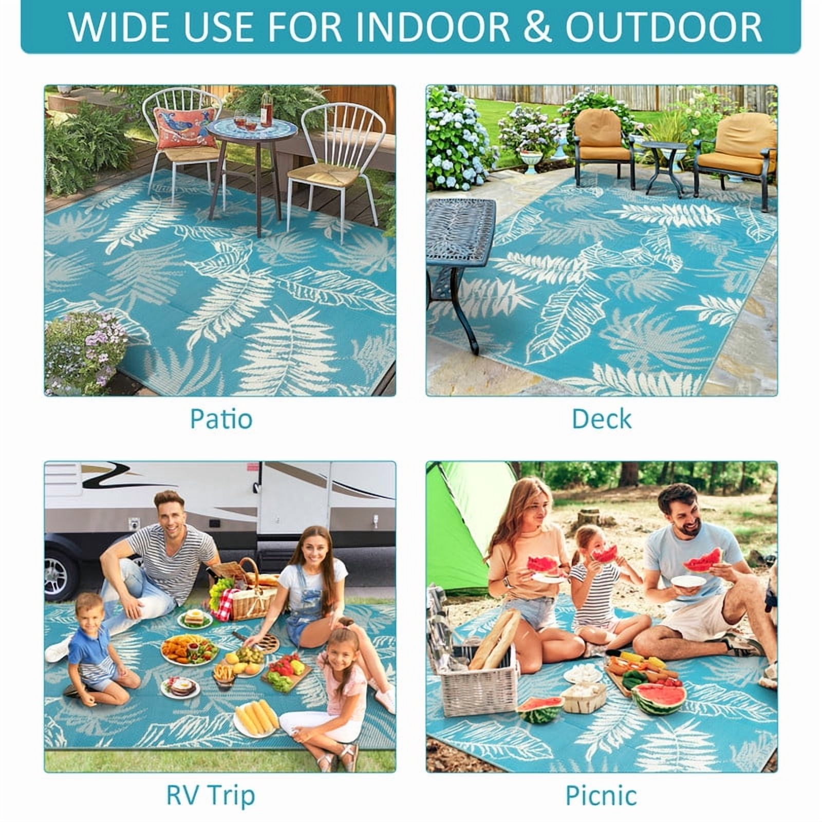 Aonewoe Outdoor Plastic Straw Rug 8x10 Waterproof Patio Rug Reversible Indoor Outdoor Rugs Outside Carpet for RV, Picnic, Backyard, Deck, Balcony, Porch, Beach, Blue & White