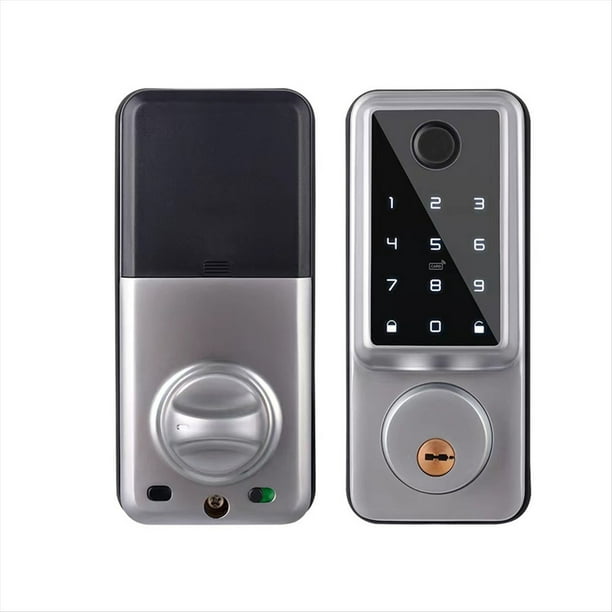 Cerradura de Seguridad Inteligente Tuya con Wifi, Código Digital, Huella Dactilar y Sensor de Puerta, Color Plateado