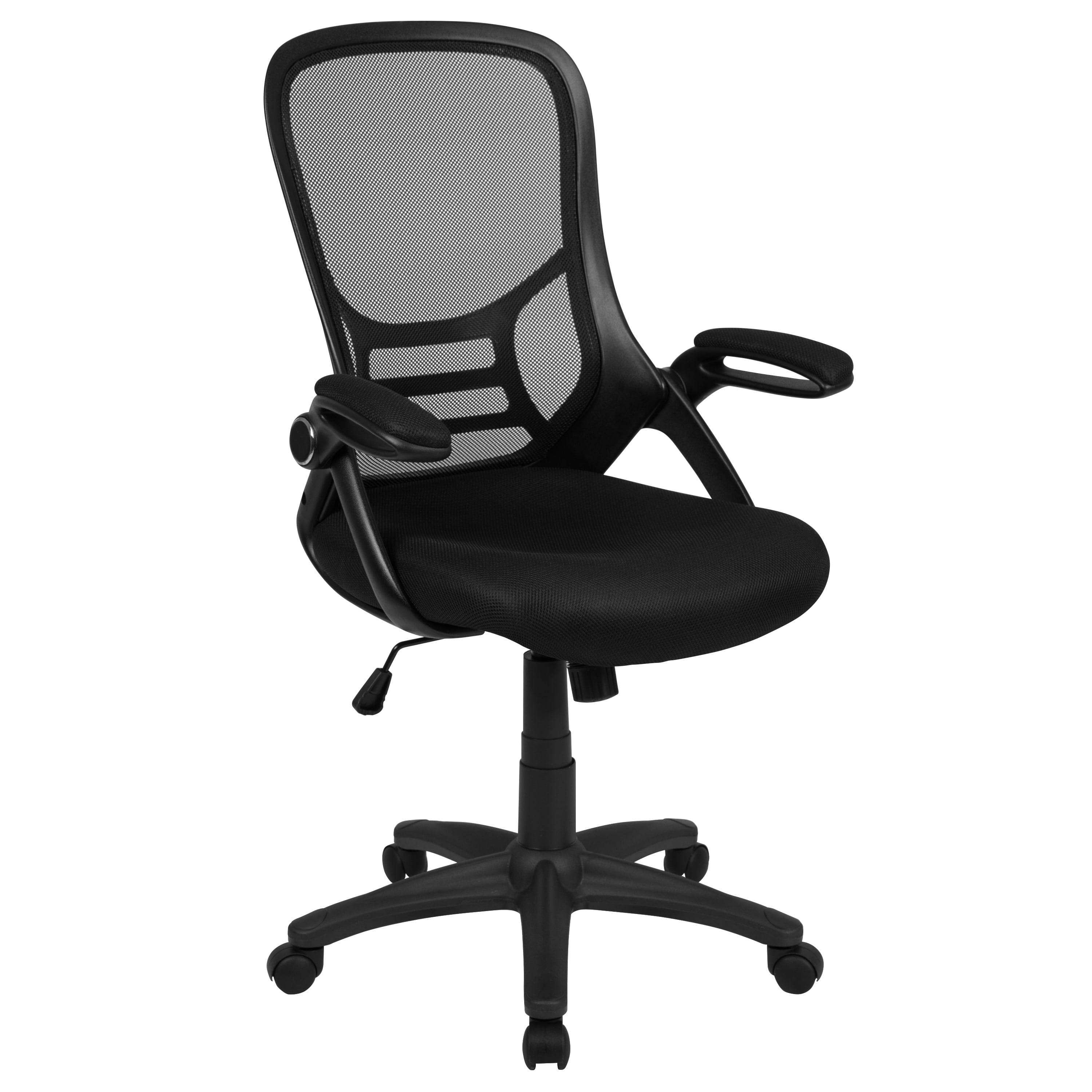 Emma + Oliver High Back Black Mesh Ergonomic Office Chair with Black Frame and Flip-up Arms