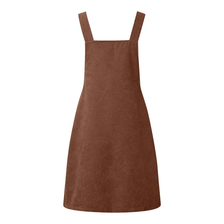 Womens Solid Color Corduroy Overall Dress A-Line Loose Sleeveless  Adjustable Strap Cute Jumper Pinafore Suspender Casual Square Collar  Fashionable ...
